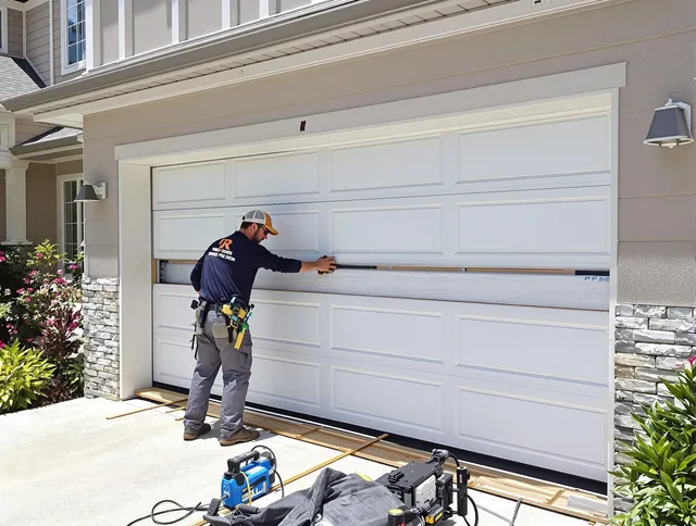 Bell Garage Door Repair team performing complete garage door replacement at Bell residence