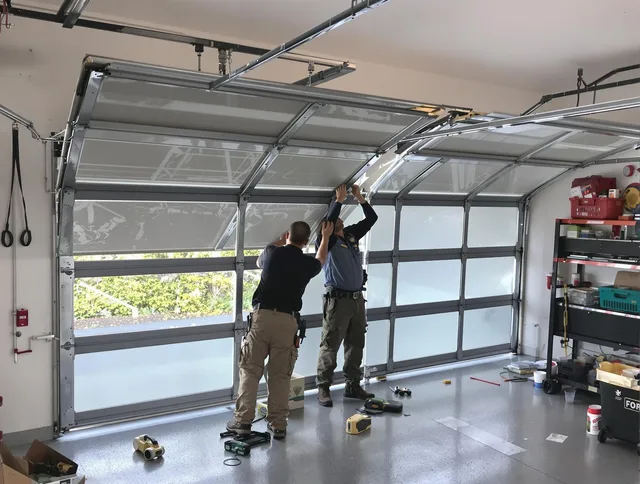 Bell Garage Door Repair expert performing precise panel replacement on Bell garage door